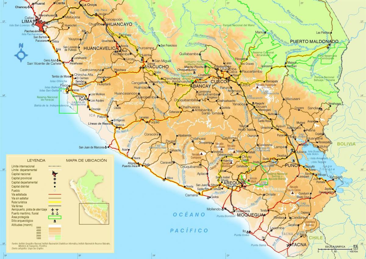 秘鲁南部的地图
