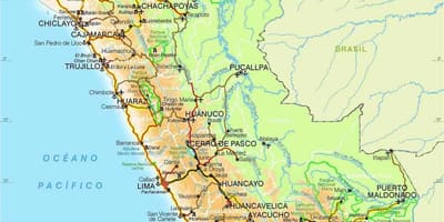 安第斯山的秘鲁地图